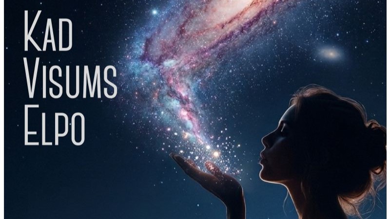 KAD VISUMS ELPO – Sievietes siluets pūš no plaukstām mirdzošas zvaigznes, radot maģisku, kosmisku atmosfēru.